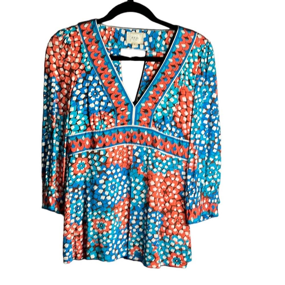 ECI Blue Red Geometric Print Tunic Small